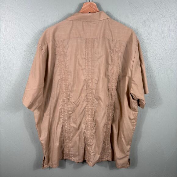 Haband Guayabera Men XL Brown Full Zip Floral Embroider Tropical Caribbean Shirt - Picture 6 of 7